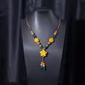 Handmade Jingdezhen ethnic style ceramic necklace with yellow flower pendant and beads - X470-13 Yellow Star