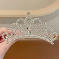 Elegante corona per capelli da principessa in argento con strass scintillanti per bambine - Pettine per capelli grande con corona di strass a rombo