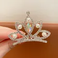 Elegante fermaglio a corona argentata con perle e strass scintillanti per bambine - Pettine per capelli a corona in cristallo colorato a sei denti