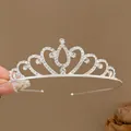 Elegante tiara a corona da principessa in argento per bambini con strass a cuore - Cerchietto a goccia d'acqua in strass #1