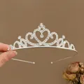 Tiara argentata a forma di cuore con strass scintillanti per accessori capelli bimba - Cerchietto a cuore in strass #3