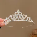 Corona da principessa argentata a forma di cuore con strass brillanti per bambine - Cerchietto corona a tre farfalle #10