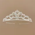 Elegante tiara a corona da principessa in strass argento per bambine, accessorio per capelli - Cerchietto corona a tre cuori #24