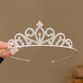 Elegante tiara da principessa in argento con strass scintillanti per capelli da bambina - Cerchietto a cuore a goccia d'acqua con tre strass #25