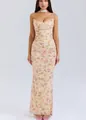Elegante set due pezzi con top a fascia e gonna lunga a fiori gialli per le donne - S / Arancione