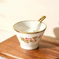 Luxury minimalist ceramic hat bowl and spoon set with gold rim and Queen design - I am the Queen Bowl and Spoon Set
