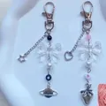 Ciondoli per telefono in stile coreano con fiocchi trasparenti e perline a fragola - Stile Fiocco Stella Bianco e Nero (KC-0012-蝴蝶结1)