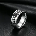 8mm stainless steel spider web ring with vintage hip hop style on leather background - Spider Web Style (JRV3031S)