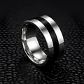 8mm stainless steel band ring for men featuring a black stripe and polished silver - US 7 / Black Stripe Style (JR2018-8BK)