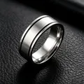 8mm silver stainless steel ring for men with two black grooves and brushed finish - US 7 / Double Black Line Style (JRV3059S)