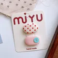 Sweet handmade fabric hair clips set with polka dots and blue button on display card - Polka Dot Style / 2 Pcs/Set / Orange Polka Dot