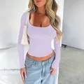 Trendy Y2K style slim fit long sleeve T-shirt for women in light purple lavender color - XS / Light Purple