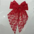 Elegant red floral lace bow spring clip for sweet back of head hair accessories - Red