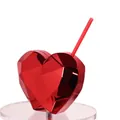Vaso disco rojo galvanizado en forma de corazón facetado con acabado espejo y pajita - 700ml / Corazón Rojo