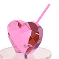 Elegante copa de fiesta con forma de corazón disco rosa galvanizado y pajita a juego - 700ml / Corazón Rosa