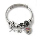 Silver stainless steel cable bracelet with heart and dragonfly crystal charms - Dragonfly Note Heart (C2-016) / Black
