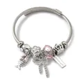 Silver stainless steel charm bracelet with pink crystals and crown pendant for women - Fishbone Ribbon Crown (C2-018) / Pink