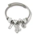 Stainless steel wire bangle with crystal beads and 'Be my Valentine' heart charm - Valentine Heart Butterfly (C2-017) / White
