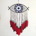 Handgefertigter Evil Eye Traumfänger mit roten und schwarzen Federn für Wand - Wie abgebildet / Rot-schwarzes Feder-Augen-Ornament (MS9148H)