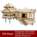 Detailed 3D wooden puzzle of a traditional Chinese stilt house architectural model kit - Stilt House (Natural Wood) / 63 Pcs/Finished 27x17x17cm