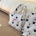 Cute white quilted handbag with cartoon cat print and matching organizer pouch - White Cat Shape