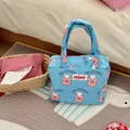 Cute light blue quilted tote bag featuring pink bear print and mimi label for moms - Blue Dog