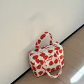 Cute Korean style handbag featuring red strawberry print for mother and baby storage - Red Strawberry