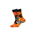 Trendy crew socks with fun fish and chips print in vibrant orange and black - 36-43 / Fish and Chips (Style 1)
