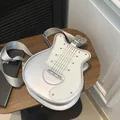 Stylish guitar-shaped crossbody chest bag in silver and white with silver metal studs - 0.36kg / Silver