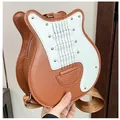 Unique brown and white guitar shaped crossbody bag for women featuring rivet details - 0.36kg / Dark Brown
