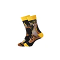 Trendy mid-calf socks featuring funny beer and burger prints with yellow heel and toe - 36-43 / Beer and Burger (Style 7)