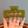 Elegant large olive green rectangular resin hair claw clip for thick hair, 10cm - Square / 10.5cm / Jelly Green