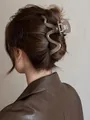 Elegant large matte brown wavy hair claw clip for women thick hair bun styling accessory - Irregular Style / 13cm / Bright Coffee