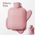 Cherry blossom pink rubber hot water bottle with soft faux rabbit fur plush cover for hand warming - Cherry Pink + [With 1 Rabbit Fur Cover]
