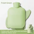 Fresh green hot water bottle with a soft detachable plush cover for warm therapy - Fresh Green + [With 1 Rabbit Fur Cover]