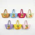 Assorted colorful hand-woven cotton rope mini tote bags with cute floral felt decorations - Woven Two Flowers Style / Pink