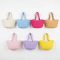 Seven colorful handwoven cotton rope tote bags in rainbow shades on a clean white wall. - Woven No Decoration Style / Pink