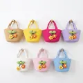 Hand-woven cotton rope handbags in multiple colors with floral decorations. - Twisted Two Flowers Style / Pink