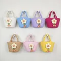 Handmade woven cotton rope tote bags in multiple colors with flower charms - Twisted Puff Flower Style