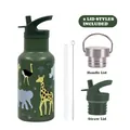 350ml stainless steel insulated water bottle for kids with animal prints and two lids - 350ml / Moss Green 9A (New Color)