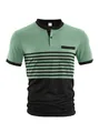 Detail showing the striped pattern and pocket design of this men's casual color-block polo - Light Green