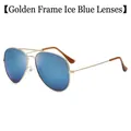 Classic aviator style sunglasses with gold frames and ice blue mirrored lenses - D06 Y-1 / Gold Frame Ice Blue Lens