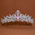 Close-up of vintage Baroque bridal tiara with pink crystals and silver metalwork. - No.1 Silver (Opal Pink Stone)