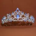 Close-up of elegant Baroque blue crystal tiara for wedding and birthday queen crown - No.2 Silver (Opal Blue Stone)