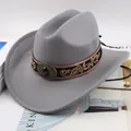 Grey felt Western cowboy hat with embroidered floral band and gem detail - Embroidered Band with Gemstone / Gray