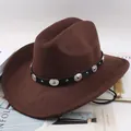 Classic brown wool felt western cowboy hat with decorative silver metal conchos on band - Retro Round Buckle / Coffee