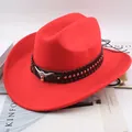 Vibrant red wool felt cowboy hat featuring a bull head ornament and silver studs - Thirty Rhinestones / Red