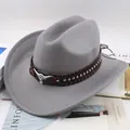 Grey felt western cowboy hat with studded leather band and bull head buckle - Thirty Rhinestones / Gray