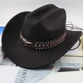 Classic black felt western cowboy hat featuring a studded leather band and bull skull ornament - Bull Head with Three Rows of Studs / Black