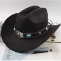 Western style black felt cowboy hat with turquoise decorative band and bull buckle - Bull Head with Gemstone / Black